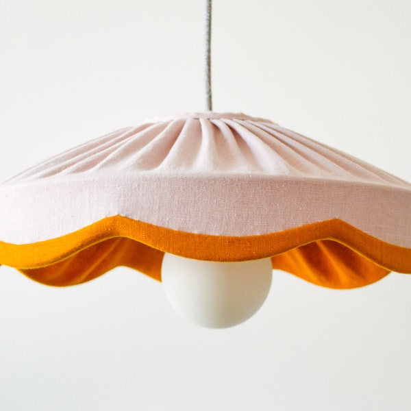 Pink & mustard linen scalloped lampshade