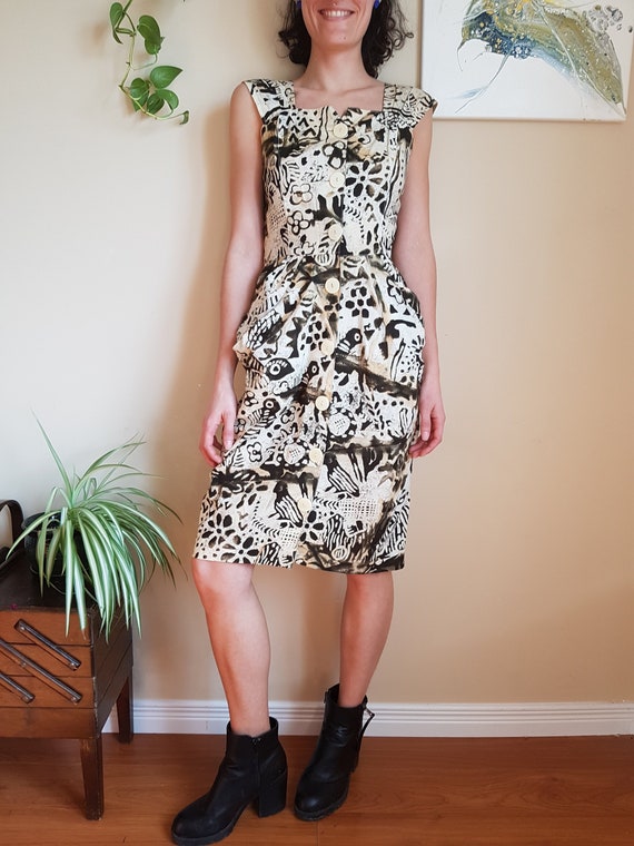 Vintage Parisian Dress • Cotton • Abstract print •