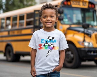 Personalized Lightning Bolt Name School Grade T-Shirt | Back-to-School Kids Tee