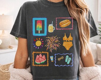 Cute Summer Aesthetic Cropped Tee | Beach Vacation Shirt | Watermelon Popsicle Graphic Tee | Summer BBQ Fireworks Shirt | Boxy Crop Top