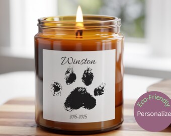 Personalized Dog Memorial Candle, Pet Loss Sympathy Gift, Custom Name Dates Keepsake