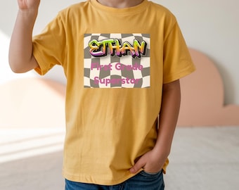 Wavy Checkered Pattern Kids Tee | Navy Optical Illusion