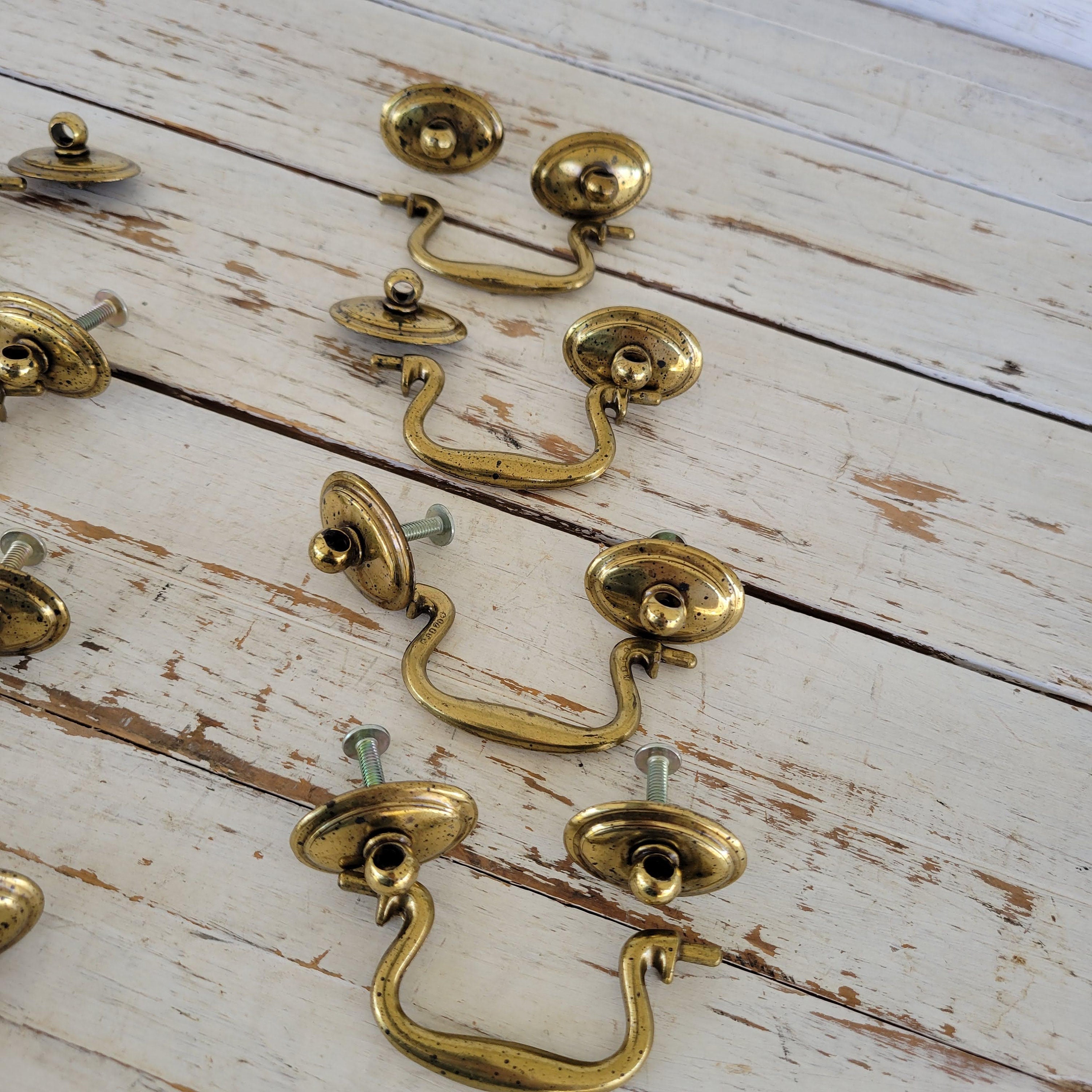Vintage Drop Handle Drawer Pulls Gold Finish With Tarnish Etsy