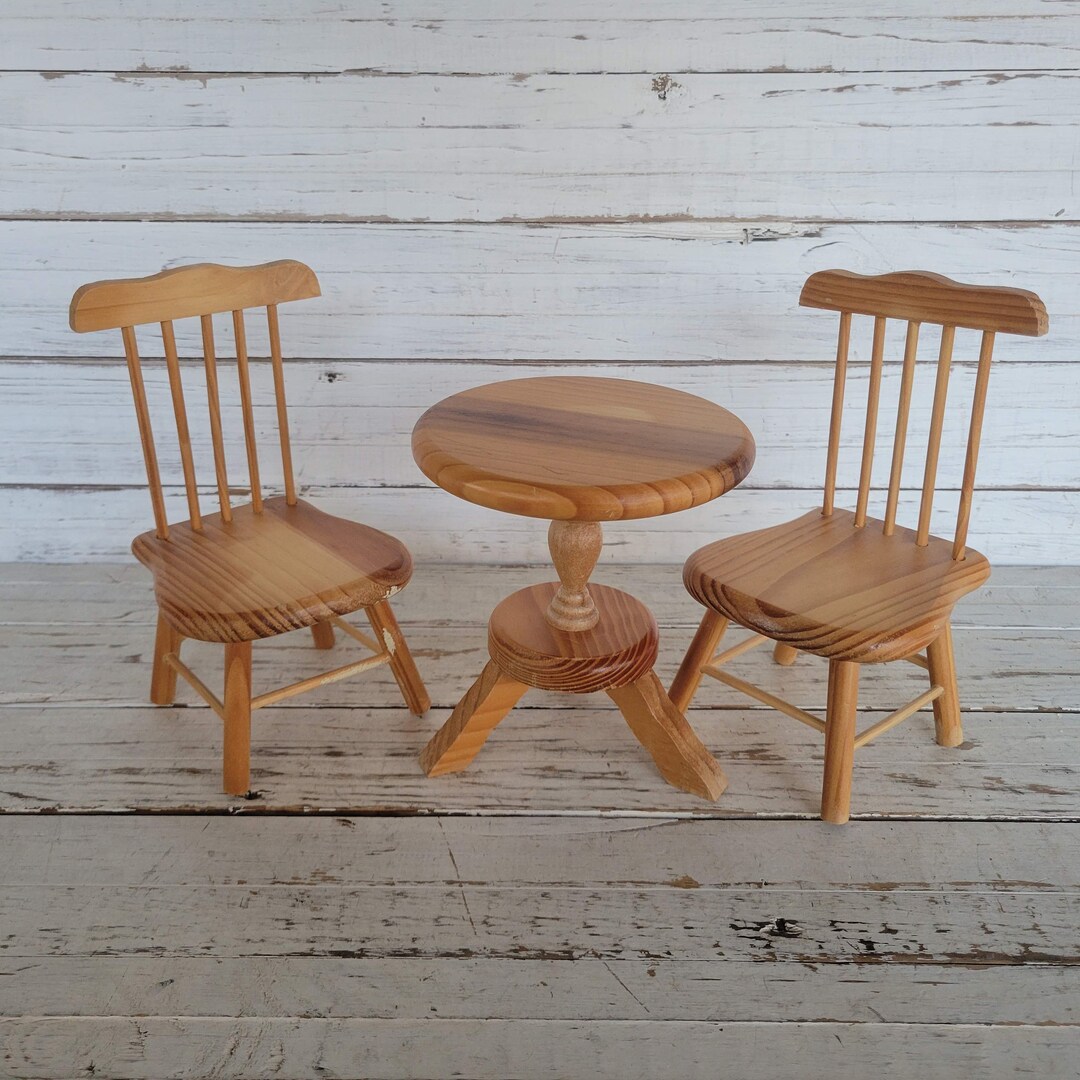 Wooden Doll Table and Chairs Spinning Table High Back Chairs Petite