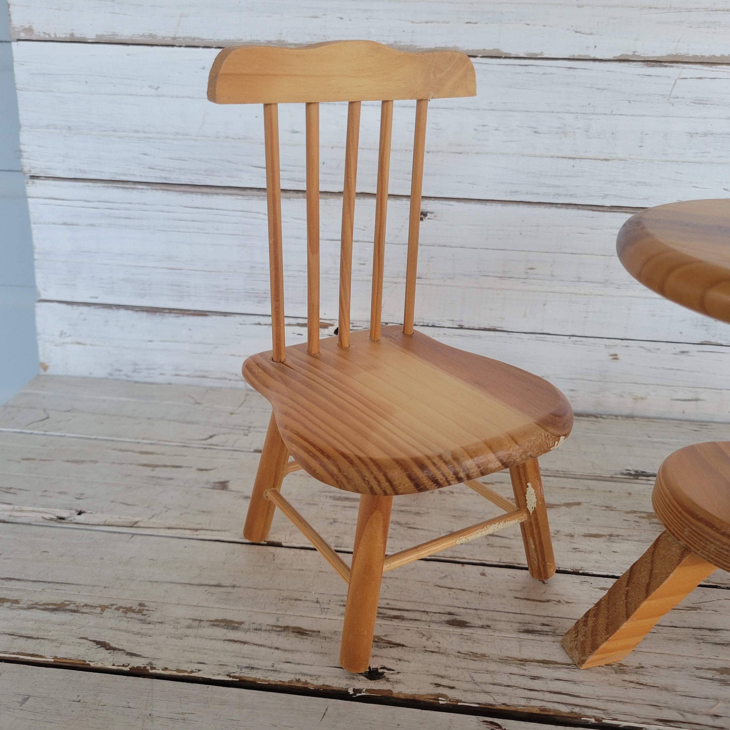 Wooden Doll Table and Chairs Spinning Table High Back Chairs Petite