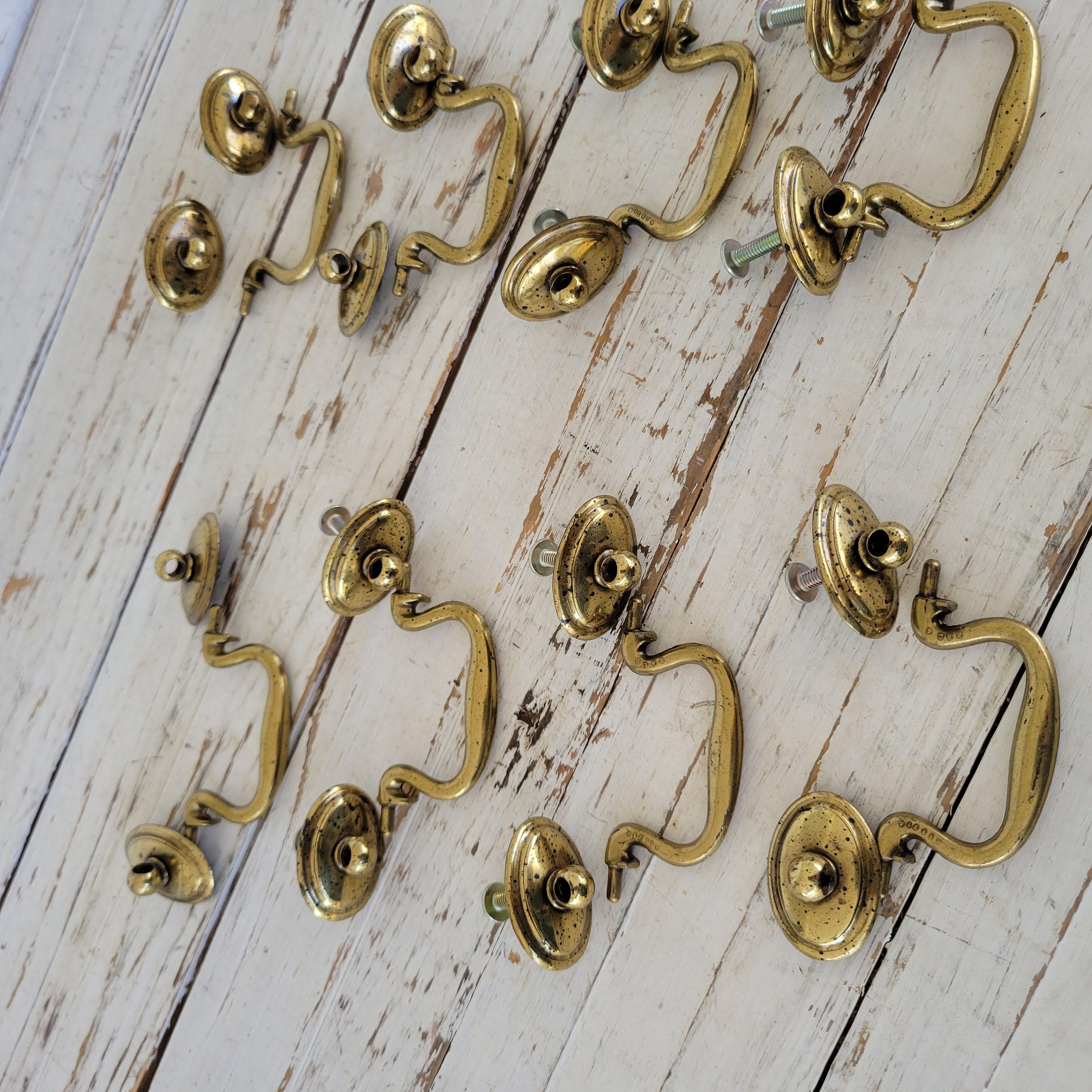 Vintage Drop Handle Drawer Pulls Gold Finish With Tarnish Etsy
