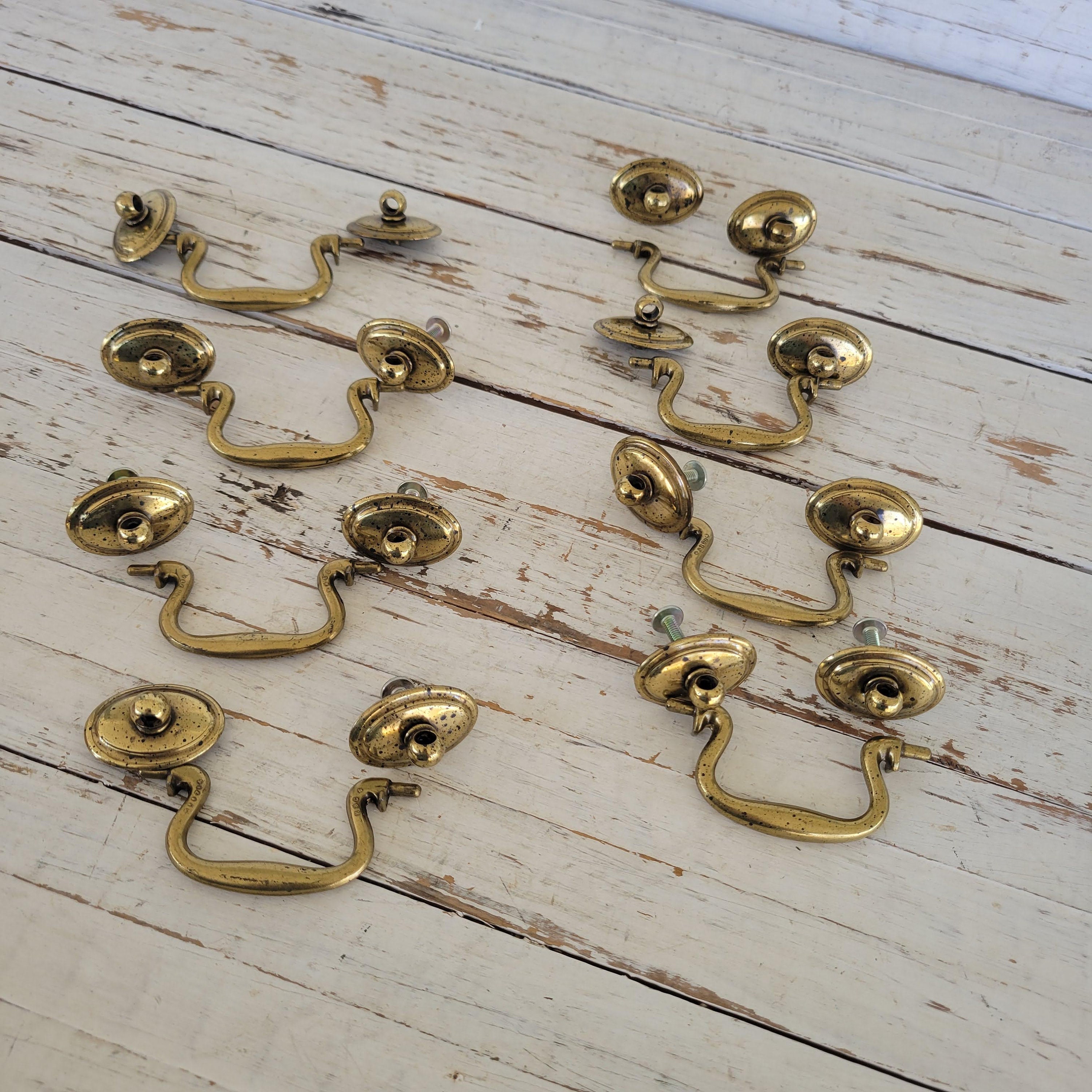 Vintage Drop Handle Drawer Pulls Gold Finish With Tarnish Etsy