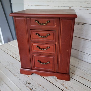 Wooden Jewelry Box - Burnt Red Finish Jewelry Box - Multiple Compartments - Grey Lining - Tall Jewelry Box - Trinket Box - Friend Gift