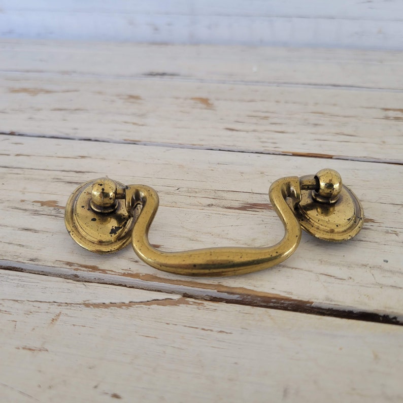 Vintage Drop Handle Drawer Pulls Gold Finish With Tarnish Etsy