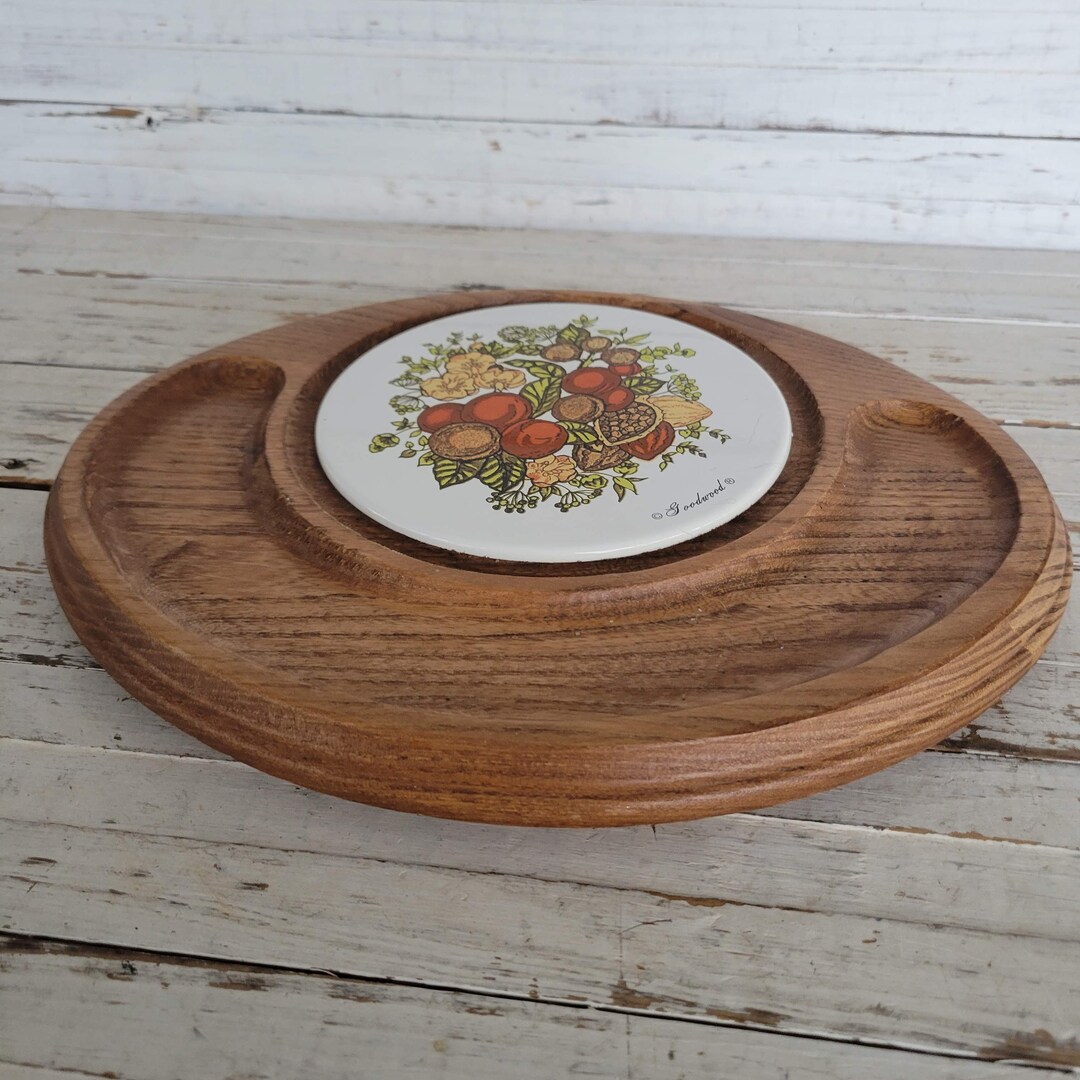 Vintage Wooden Cheese Tray Ceramic Cutting Space Groved Etsy
