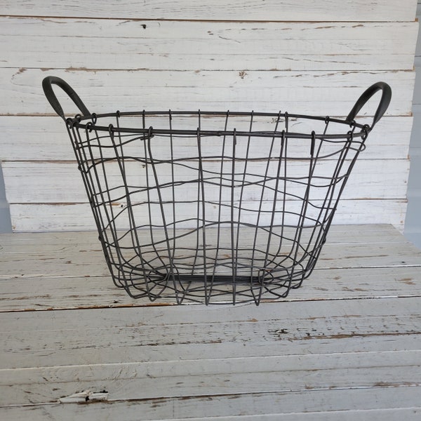 Dark Metal Woven Basket - Black Basket - Decorative Basket - Storage - Porch Decor - Handled Basket - Black Wired Basket