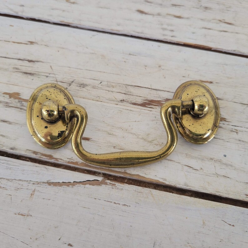 Vintage Drop Handle Drawer Pulls Gold Finish With Tarnish Etsy
