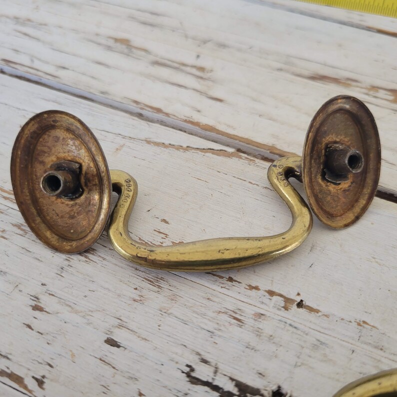 Vintage Drop Handle Drawer Pulls Gold Finish With Tarnish Etsy