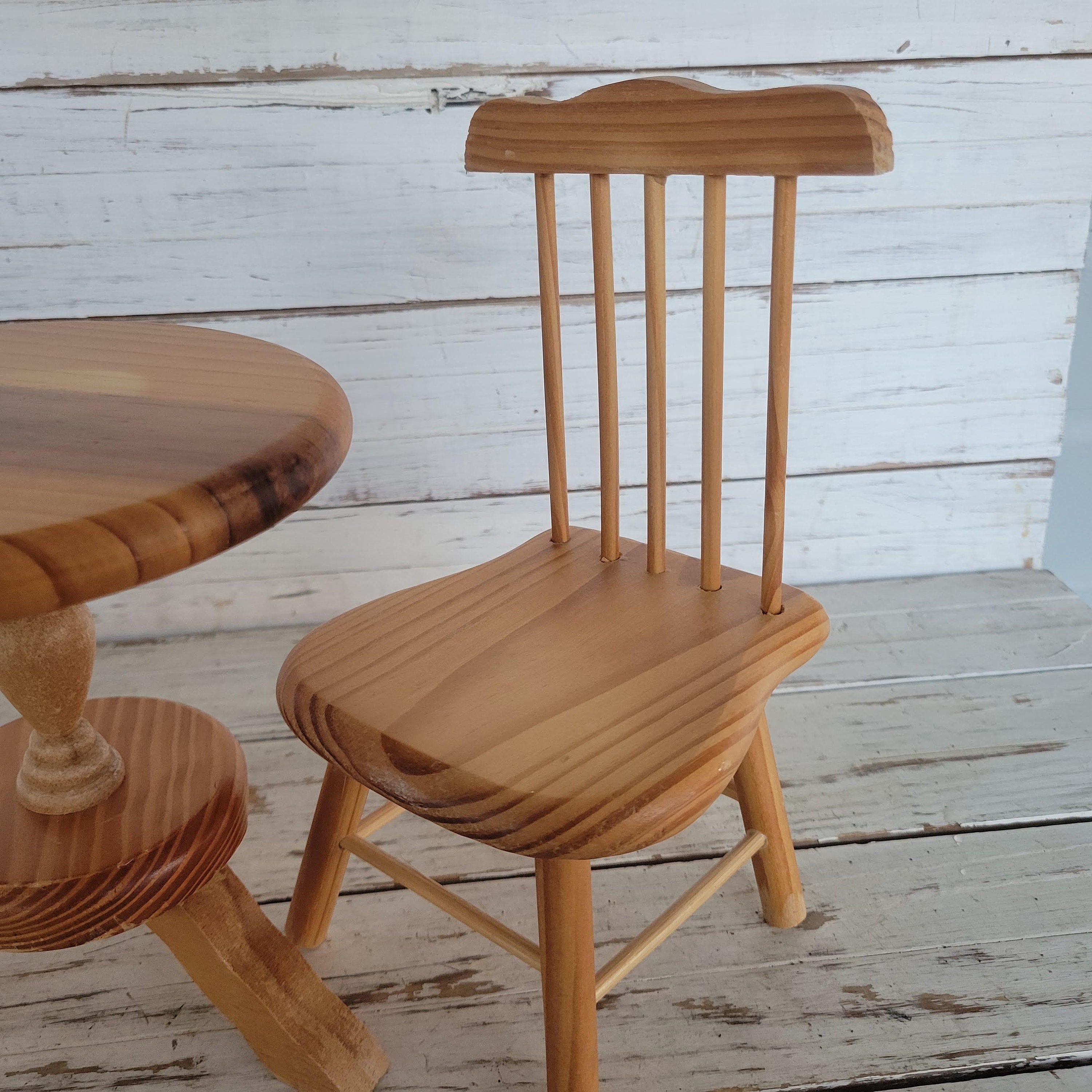 Wooden Doll Table and Chairs Spinning Table High Back Chairs Petite