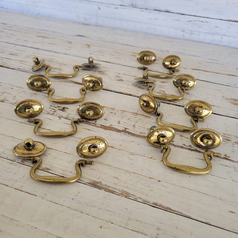 Vintage Drop Handle Drawer Pulls Gold Finish With Tarnish Etsy