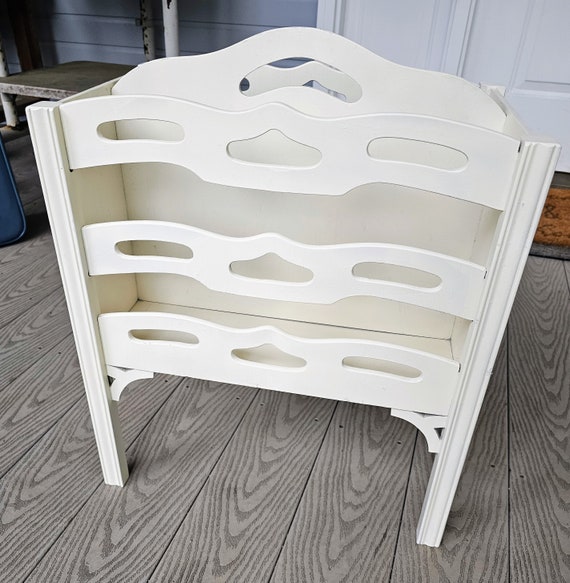 Vintage Magazine Rack Tall Wooden Off white Decorative Rack 2 Sides Retro Design Light Weight and Sturdy Etsy