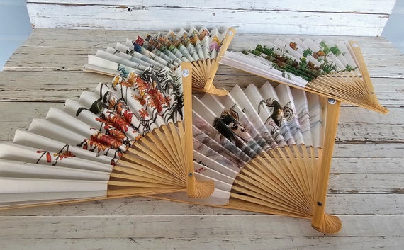 Set of 4 Unique Hand Paper Fans - Oriental Design… - image 8