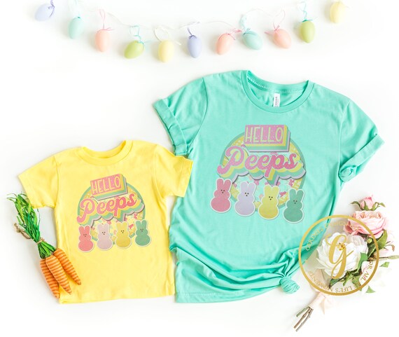 Hello Peeps Youth Adult Matching Easter Shirts, Matching family Easter, Bunny Shirt, Fancy Bunny Shirt, GinaBeana