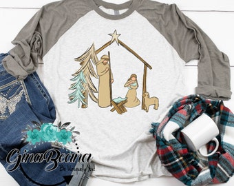 A king was born Raglan Tee, Christmas Nativity Shirt, Baby Jesus Christmas Shirt, Christmas Manger shirt,  ginabeana