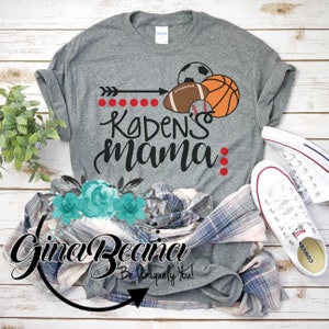 Personalized Sports Mama Shirt, Multiple sports tee, Soccer Football Baseball Basketball Mom Shirt, Sports mom, Ginabeana