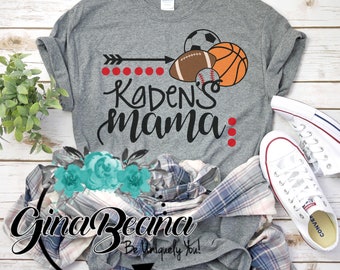 Personalized Sports Mama Shirt, Multiple sports tee, Soccer Football Baseball Basketball Mom Shirt, Sports mom, Ginabeana