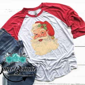 Jahrgang Santa Weihnachten Raglan Tshirt, Vintage Weihnachten T-Shirt, Erwachsene Weihnachten, klassische Santa Shirt, GinaBeana