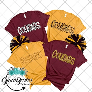Custom Color Cougars School Spirit Shirt, Back to School tee, Pep Rally, Cougars Spirit Wear, Homecoming Tshirts.  Ginabeana