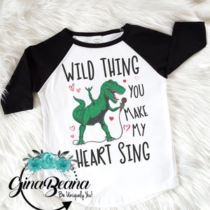 T-Rex Kinder Valentinstag Raglan, Dinosaurier Jungen Mädchen Valentinstag Shirt, Kleinkind Valentinstag Shirt, Wild Thing you make my heart singen Dino, Ginabeana
