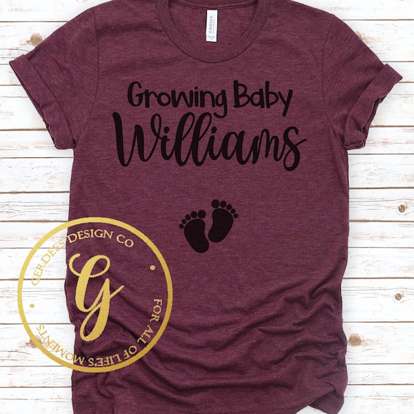 Personalized Growing Baby Name Shirt, Pregnancy reveal shirt, Pregnancy announcement tee, Custom Maternity Shirt, pregnant shirts, GinaBeana