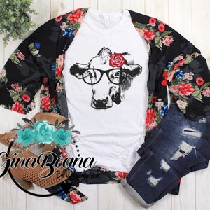 Cow with Glasses tee, Nerdy Cow Shirt, Classy Cow, Farm Cow Tshirt, On the Farm, Southern Shirts, GinaBeana