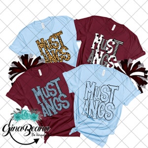 Custom Color Mustangs School Spirit Shirt, Back to School tee, Pep Rally, Mustangs Spirit Wear, Homecoming Tshirts.  Ginabeana