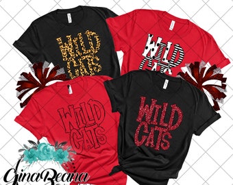 Aangepaste kleur Wildcats School Spirit Shirt, Back to School T-shirt, Pep Rally, Wild Cats Spirit Wear, Homecoming-T-shirts.  Ginabeana