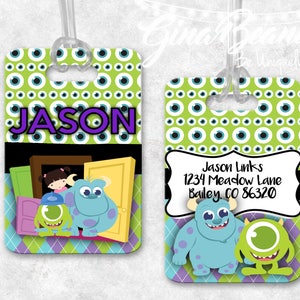 Personalized monster friends vacation bag tag luggage tag backpack tag name tag travel tag