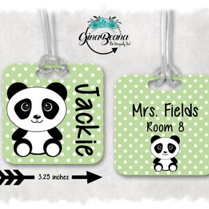 Personalized Green Panda Bamboo Backpack Tag, Back to school Bag tag, Sports Bag Tag, Dance BagTag, GinaBeana