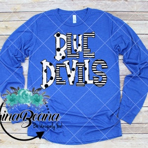 Custom Color Blue Devils School Spirit long sleeve, Back to School tee, Pep Rally, Blue Devils Spirit Wear, Homecoming Tshirts.  Ginabeana