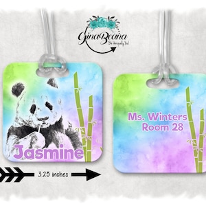 Personalized Vintage Panda Bamboo Backpack Tag, Back to school Bag tag, Sports Bag Tag, Dance BagTag