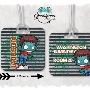 Personalized Boy Zombie Backpack Tag, Back to school Bag tag, Sports Bag Tag, Dance BagTag, GinaBeana
