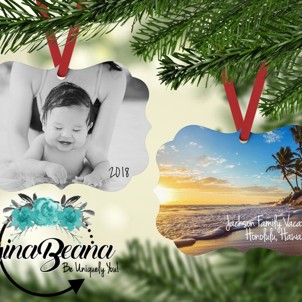 Personalized Beach Vacation Photo Christmas Ornament- with gift box- Christmas gifts, Classic Tree ornament, Grandma Christmas, Ginabeana