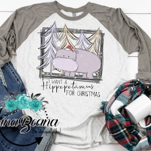 I want a hippopotamus for Christmas Raglan Tshirt, Vintage Christmas Tee, Adult Christmas, GinaBeana