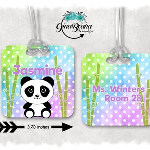 Personalized Panda Bamboo Backpack Tag, Back to school Bag tag, Sports Bag Tag, Dance BagTag, GinaBeana