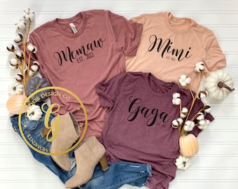 Personalized Memaw est 2022 Tee, Mother's Day Memaw, Pregnancy Announcement gift, New Memaw Shirt, gifts for Memaw, GinaBeana
