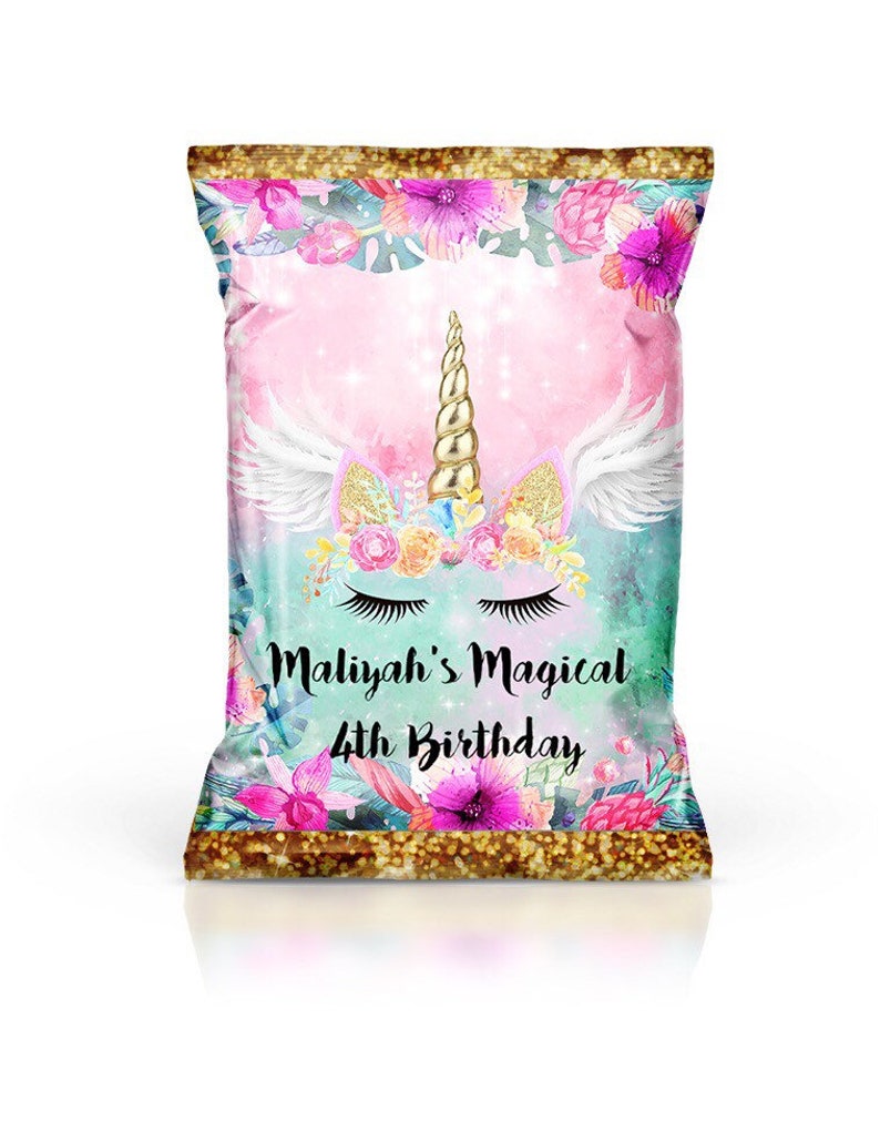 Printed Printable any theme Sold by the dozen Custom Chip Bags any event Unicorn 12 magical