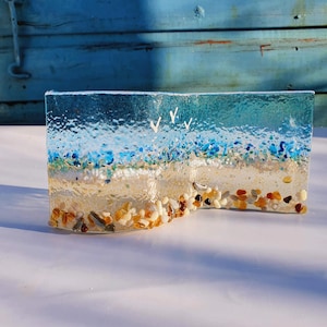 Fused glass beach/seascape wave window ornament