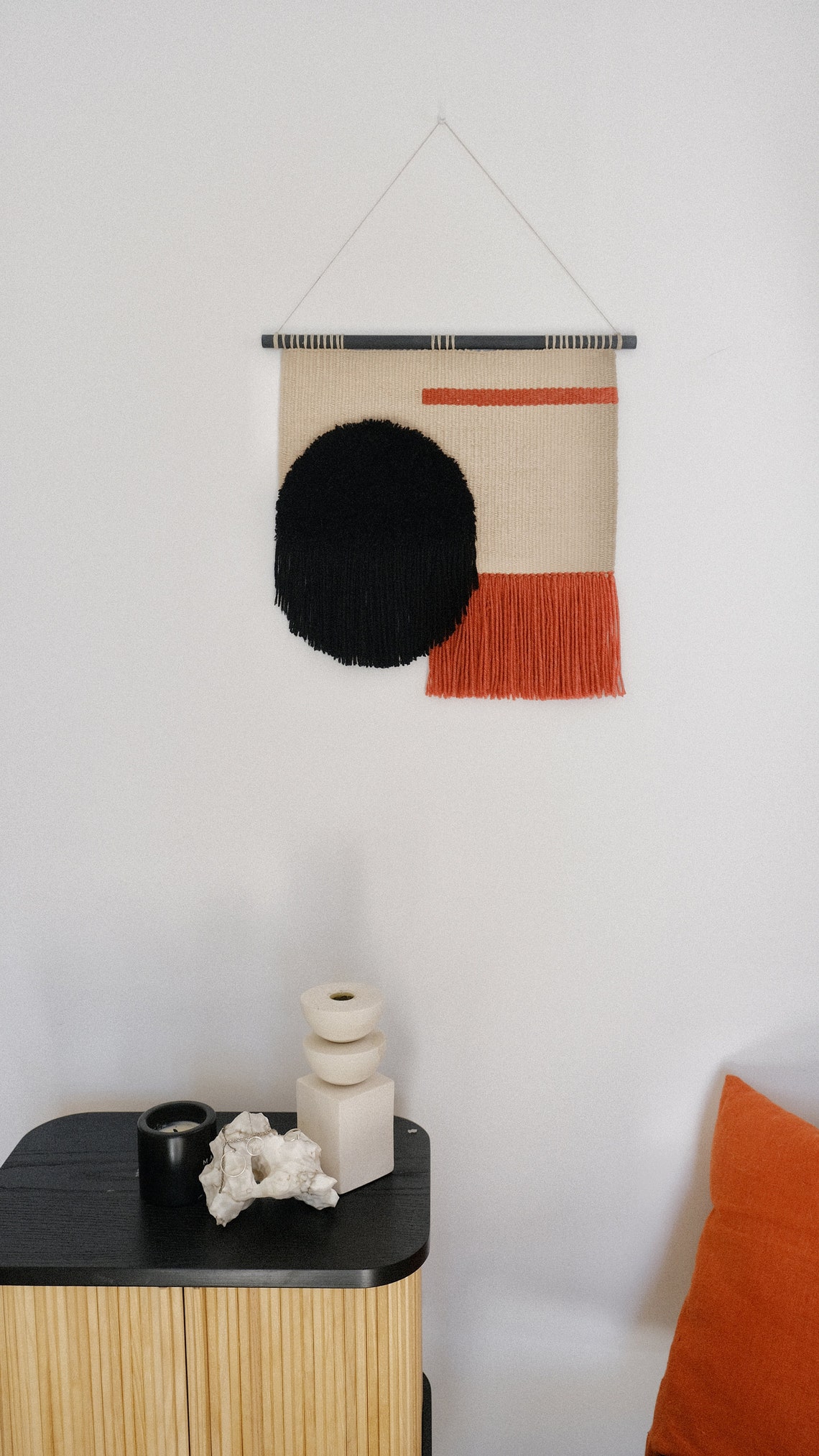 Burnt Orange and Black Woven Wall Hanging Mid Century Wall Etsy