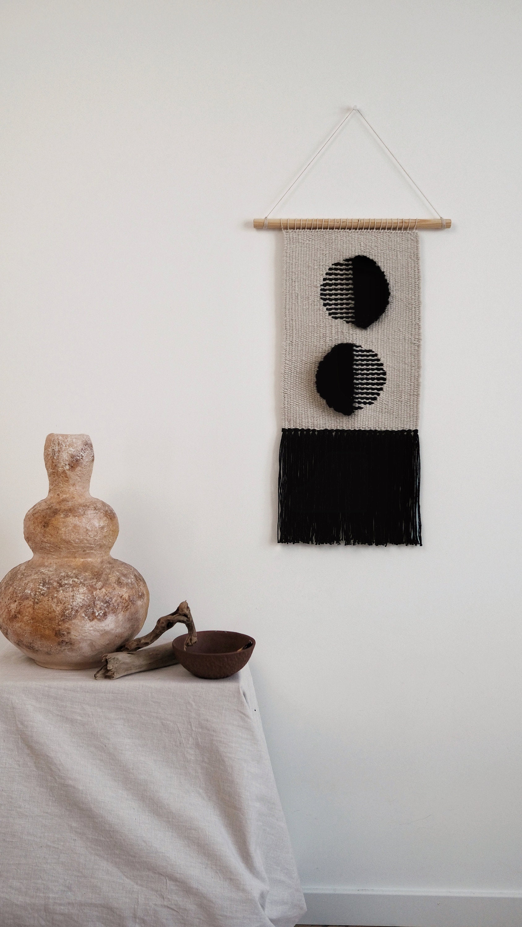 Black Woven Wall Hanging Textile Wall Art Mid Century Wall Etsy