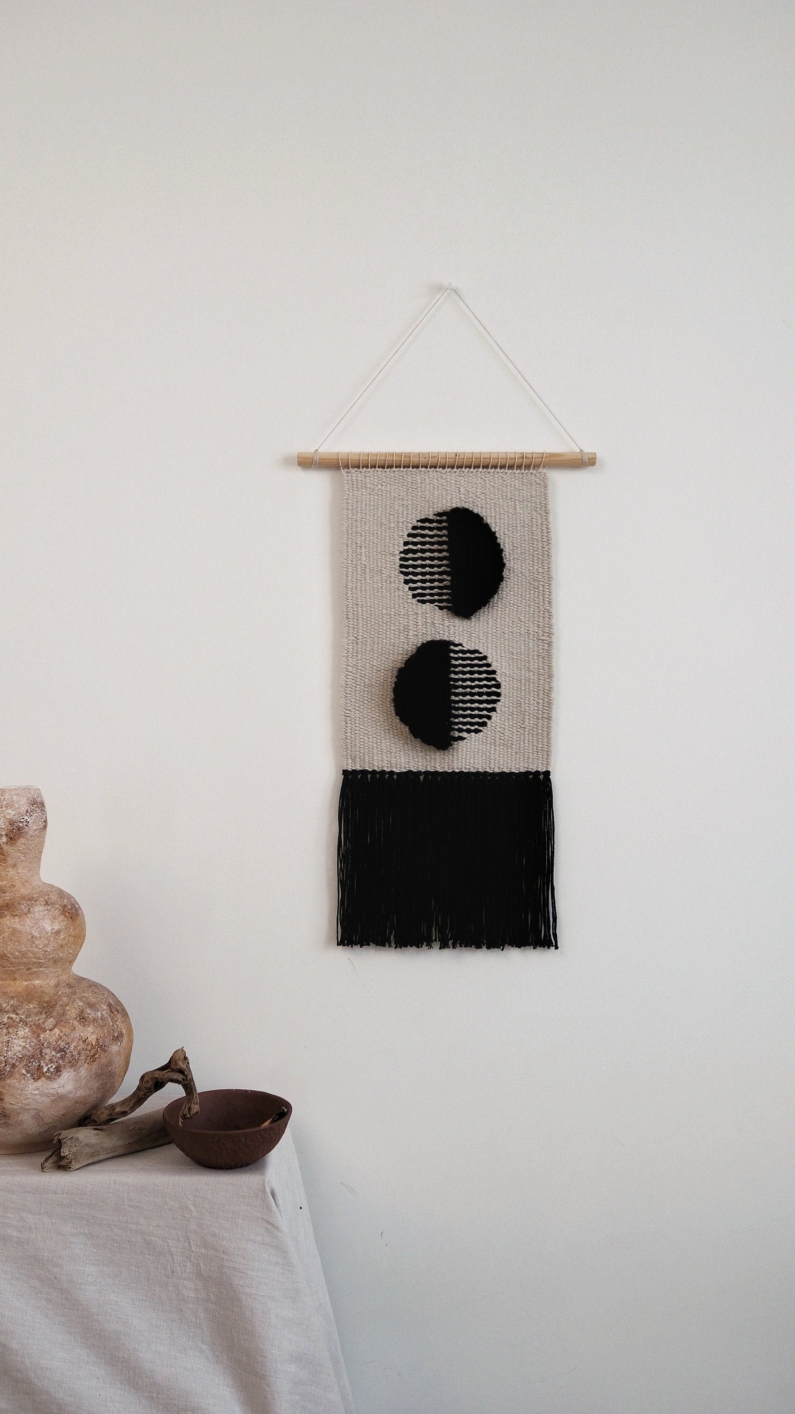 Black Woven Wall Hanging Textile Wall Art Mid Century Wall Etsy