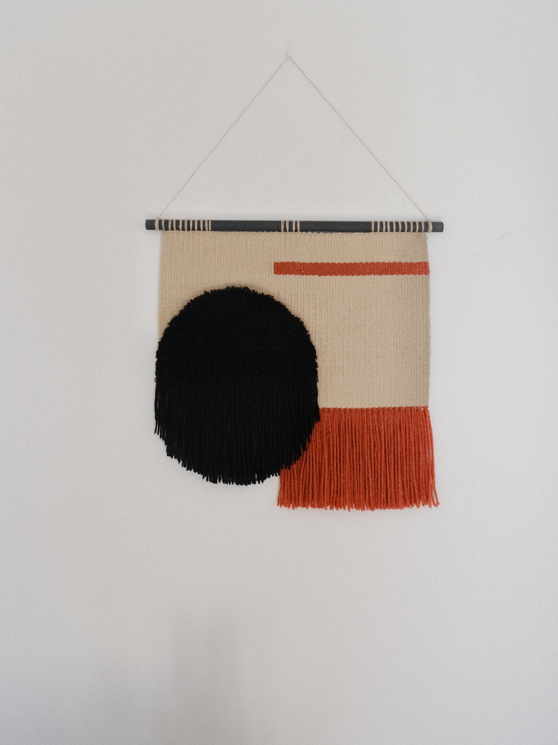 Burnt Orange and Black Woven Wall Hanging Mid Century Wall Etsy