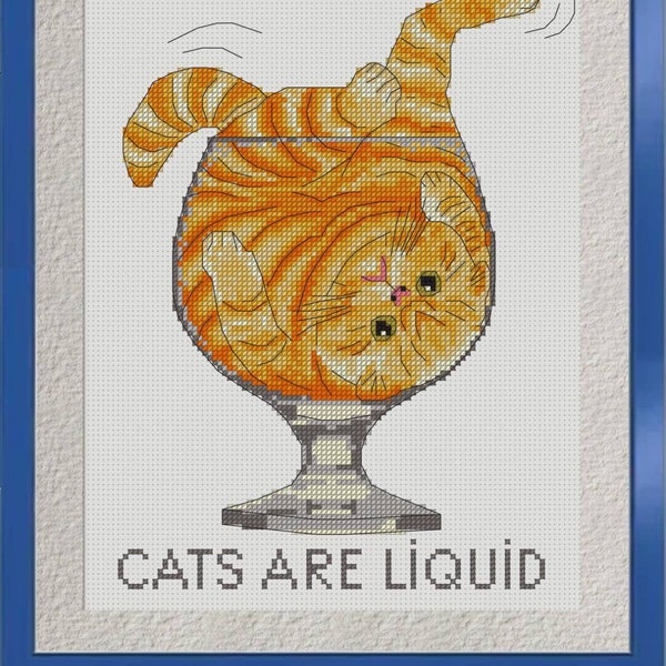Gros chat motif de point de croix BOGO gratuit, les chats sont une broderie liquide, motif PDF cadeau amoureux des chats