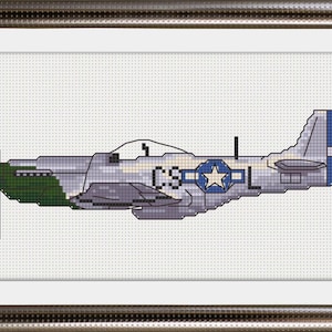 WW2 USAF plane cross stitch pattern BOGO free, aviation memorabilia, P51 Mustang PDF pattern