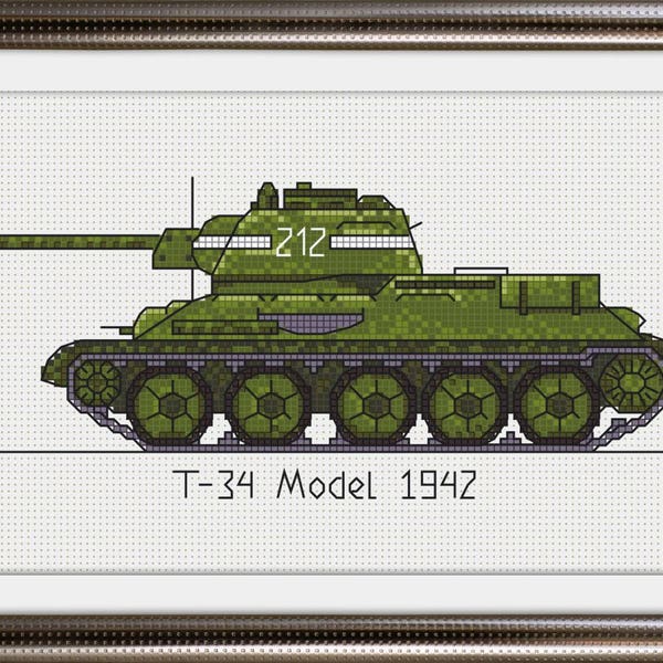 WW2 Soviet tank cross stitch pattern BOGO free, war machine collection, T-34 PDF pattern